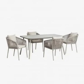 Conjunto De Mesa Retangular Arhiza Classic, 160x90 Cm, E 4 Cadeiras De Jardim De Alumínio. Verde Cáqui - Sklum
