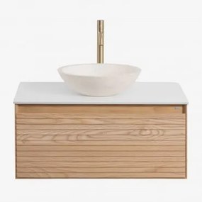Conjunto De Móveis De Banheiro Em Madeira Tedrik Ash Castanho Fresno & Cimento Redondo Branco Ø40 Cm Zavion & Sem Espelho - Sklum