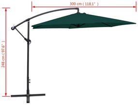 Guarda-sol de jardim cantilever 3 m verde