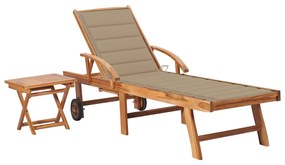 vidaXL Espreguiçadeira com mesa e almofadão madeira de teca maciça