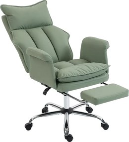 Cadeira de Escritório com Apoio para os Pés Encosto Reclinável Estofada em Couro Sintético 69x65x108-116 cm Verde