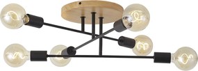 Art Deco plafondlamp zwart met hout 6-lichts - Sydney