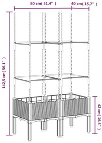 Vaso/floreira jardim c/ treliça 80x40x142,5cm PP cinzento-claro