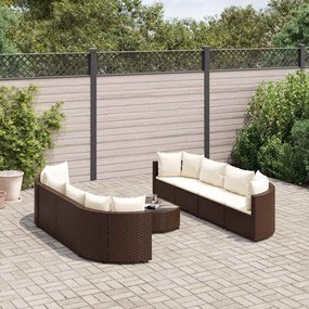 vidaXL 9 pcs conjunto sofás p/ jardim c/ almofadões vime PE castanho