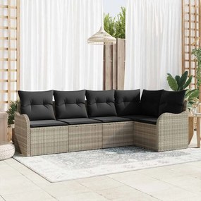 Conjunto de Sofá de Jardim vidaXL de 5 Peças com Almofadas Cinza Claro de Vime