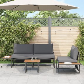 Conjunto de Sofá de Jardim de 3 Peças vidaXL com Almofadas Antracite