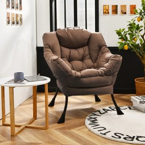 Poltrona moderna em tecido de poliéster com estrutura em metal estofada com bolso lateral 75 x 81 x 94,5 cm Castanho