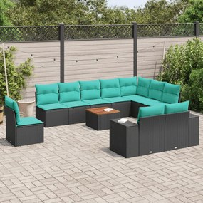 vidaXL 11 pcs conjunto sofás de jardim c/ almofadões vime PE preto