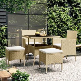 vidaXL 5 pcs conjunto de jantar para jardim vime PE bege