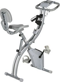 Bicicleta estática dobrável, 8 níveis de resistência magnética, encosto e selim ajustáveis, punhos ergonómicos, preto e cinzento