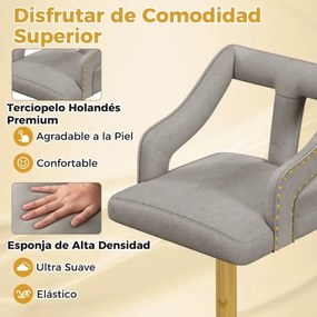 Conjunto de 2 bancos de bar giratório ajustável com apoio para os pés Base metálica tipo holandeses em veludo Cinzento e dourado