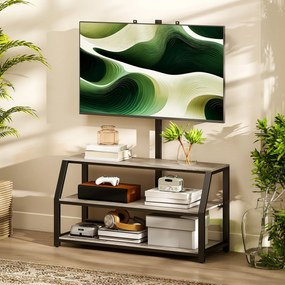 Móvel de televisão  110 x 43 x 150 cm, com suporte para televisores até 72 polegadas, com 2 prateleiras abertas, cinzento, preto