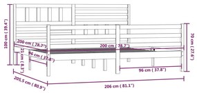 Estrutura de cama 200x200 cm madeira maciça cinzento