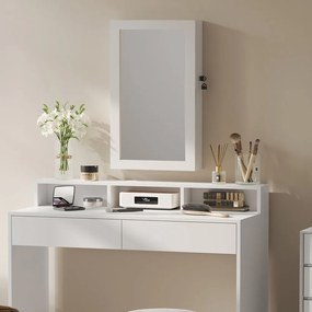 Armário para joias com espelho suspenso 10 x 37 x 67 cm branco com forro interior cinzento
