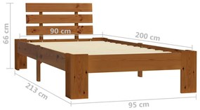 Estrutura de cama 90x200 cm pinho maciço castanho mel