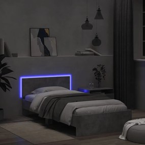 Estrutura cama c/ cabeceira/luzes LED 100x200 cm cinza cimento