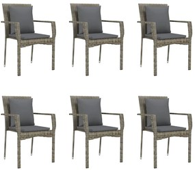 7 pcs conjunto jantar jardim c/ almofadões vime PE preto/cinza