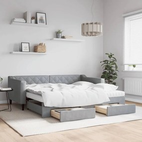 vidaXL Sofá-cama c/ gavetão e gavetas 90x190 cm tecido cinzento-claro
