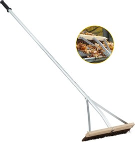 Rastilho e escova para telhado ajustável 165-626 cm com 5 hastes de alumínio leve para remover folhas, agulhas de pinheiro e pinhas