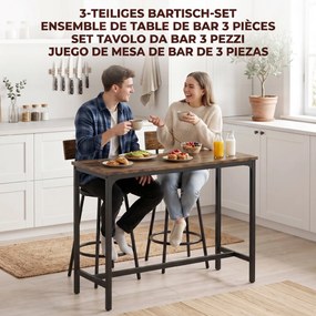 Conjunto de Mesa de Bar e 2 Bancos, 100 x 40 x 90,5 cm, Assentos Acolchoados em PU, Castanho