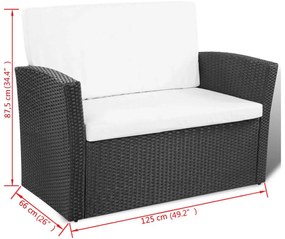 4 pcs conjunto lounge de jardim c/ almofadões vime PE preto
