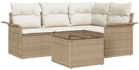 Conjunto de Sofá de Jardim com 5 Peças e Almofadas Marrom em Rattan Si
