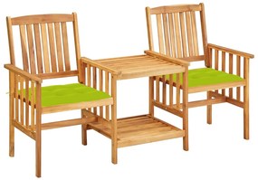 vidaXL Cadeiras de jardim c/ mesa de centro e almofadões acácia maciça