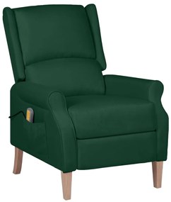 vidaXL Poltrona de massagens reclinável tecido verde-escuro