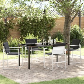 vidaXL Conjunto de Jantar de Jardim de 5 Peças com Almofadas Brancas de Textilene e Aço