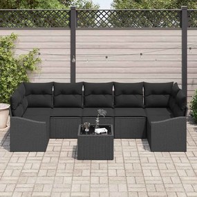Sofá de Jardim Modular com 8 Peças e Almofadas Pretas em Rattan Sintét