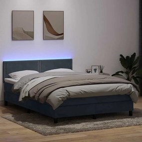 vidaXL Cama box spring c/ colchão e LED 140x220 cm veludo cinzento-escuro