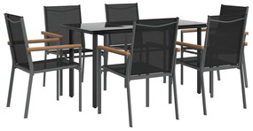 7 pcs conjunto de jantar para jardim textilene e aço preto