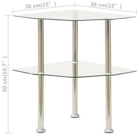 Mesa apoio duas prateleiras 38x38x50cm vidro temp. transparente