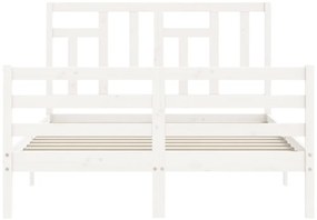 Estrutura de cama de casal c/ cabeceira madeira maciça branco