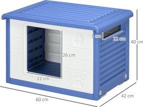 Casota de plástico para cães pequenos para exterior 60 x 42 x 40 cm, com aberturas de ventilação, azul e branca