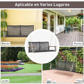 Banco de Baloiço Exterior com 2 Lugares PE Rattan Swing para Varanda Pátio Jardim Terraço 131 x 68 x 54 cm Castanhotico Veranda Patio Jardín Balcón 13