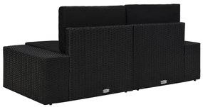 10 pcs conjunto lounge de jardim c/ almofadões vime PE preto