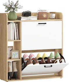 Sapateira Estreita com 3 Prateleiras Laterais e Prateleiras Ajustáveis para 15 Pares de Sapatos 83x24x90,5 cm Madeira e Branco