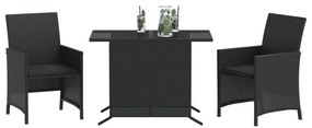 3 pcs conjunto de bistrô com almofadões vime PE preto
