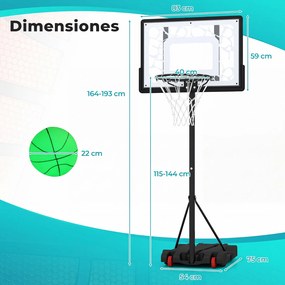 Cesto de Basquetebol para Piscina, 74,5 x 54 x 197 cm, 8 Alturas Ajustáveis, Preto