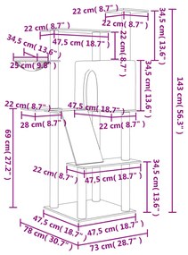 Árvore para gatos c/ postes arranhadores sisal 143 cm cor creme