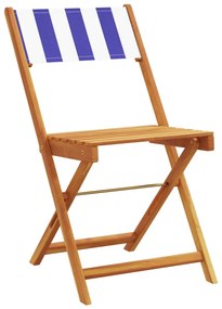 Cadeiras bistrô 2 pcs madeira acácia maciça/tecido azul/branco