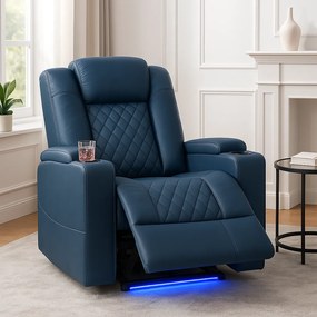 Poltrona Relax Elétrica Reclinável Sintra – Azul – Com Massagem, LED,