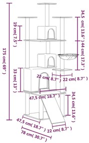 Árvore p/ gatos c/ postes arranhadores sisal 175 cm cor creme