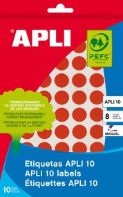 Etiquetas Autocolantes Ø 10 mm Redondos Apli – Vermelho
