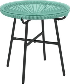 Mesa de centro redonda de jardim Ø 50 x 50 cm (altura) em resina com acabamento em rattan e metal e tampo em vidro temperado,  preta e verde