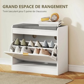 Banco para Calçado, 60 x 26 x 52,5 cm, Assento Almofadado, Branco