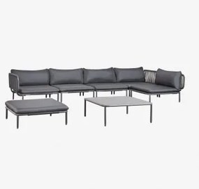 Conjunto De Jardim Com Sofá Modular De Canto De 5 Peças, Mesa De Centro E Puff Em Aço Roubly Cinza Grafito - Sklum
