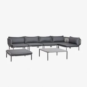 Sofá Modular De Canto De Jardim De 5 Peças, Pufe E Mesa De Centro Roubly Cinza Grafito - Sklum