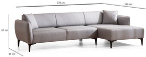 Sofá de Canto Belissimo – Cinzento – 270 x 140 cm